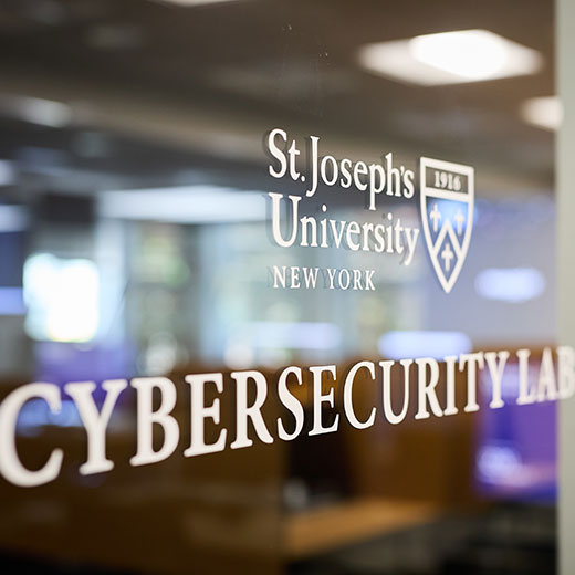 A sign for the cybersecurity lab. Links to Tangible Personal Property