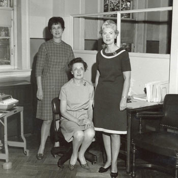 Rosemary Chapman, Mary E. Abadess, and Agnes Hall, administrative secretarial staff Rosemary Chapman, Mary E. Abadess, and Agnes Hall, administrative secretarial staff